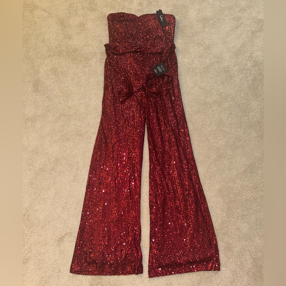 Beautiful Lulu burgundy sequined jumpsuit